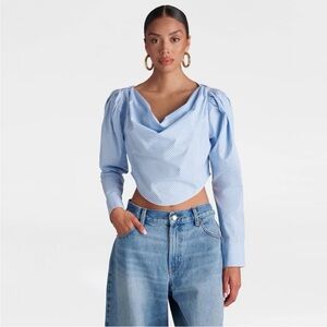 KBB by KAHLANA Women's
'The Balloon Cropped Top'
Blue/White Striped Size S NWT